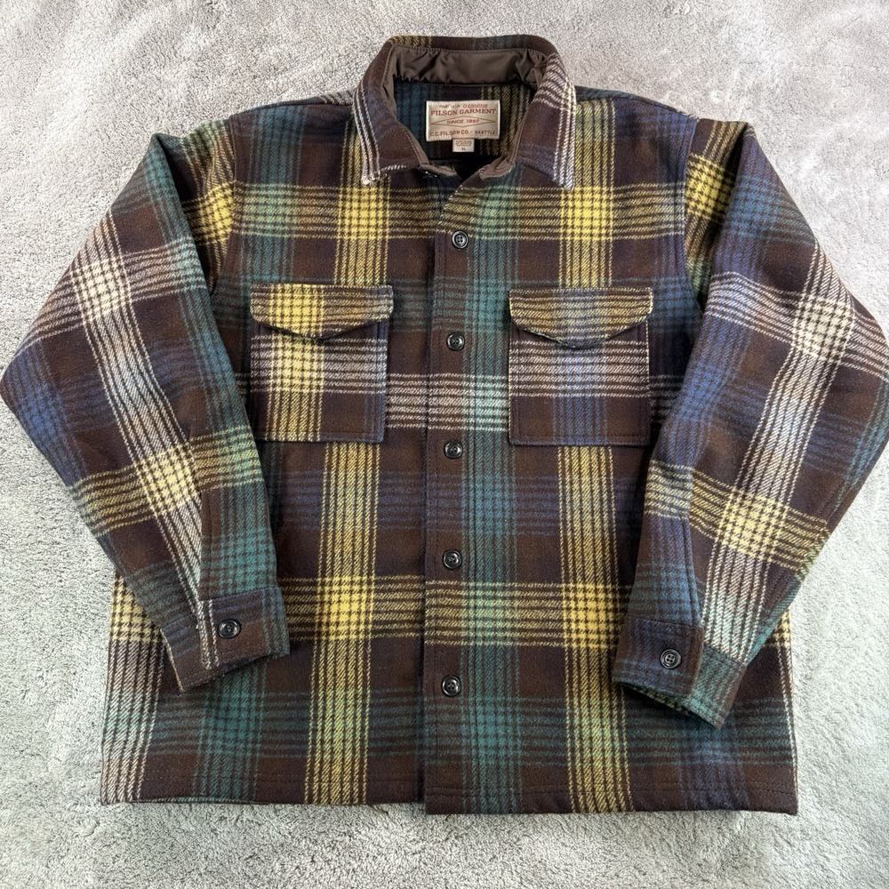 Filson Wool Jac Shirt Mens XL Brown Green Plaid 100% Wool Made in USA Jacket